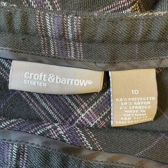 Croft Barrow A Line Skirt sz 10 Stretch Plaid Career Full Back Purple Office - Picture 3 of 7